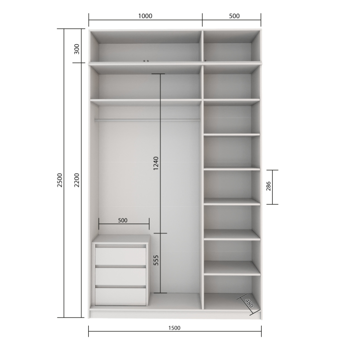Шкафы распашные, Шкаф Мика с антресолью 1500