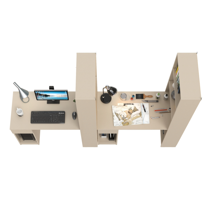 Прямые компьютерные столы, Два компьютерных стола со стеллажом Лайт 10.01