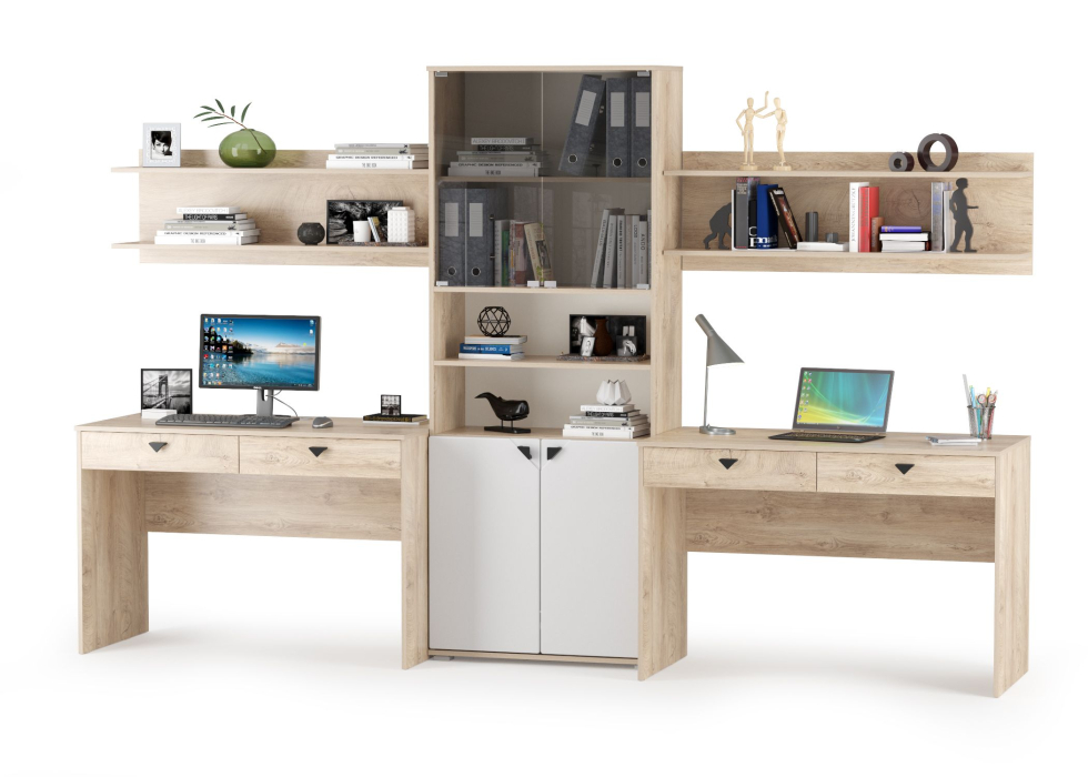 Детские комнаты, Столы с полками и большим стеллажом Бостон № 07