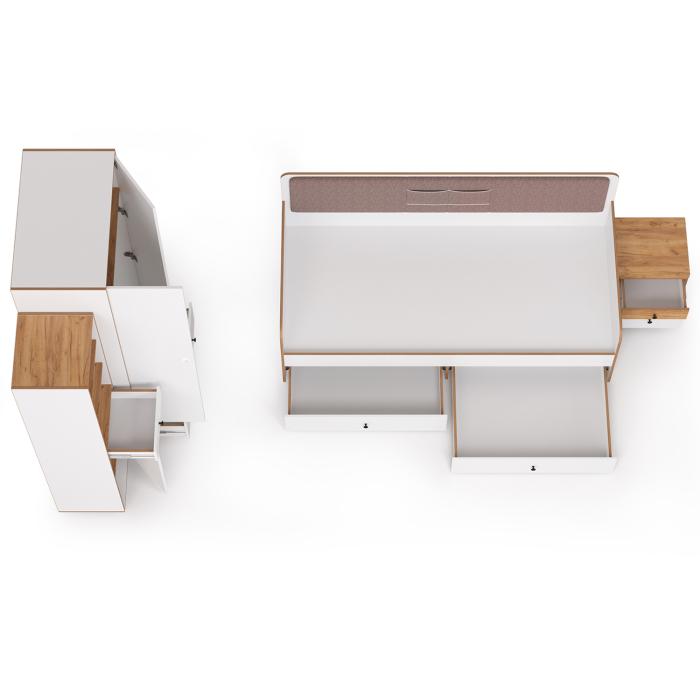 Для девочек, Вуди кровать, тумба, пенал и шкаф для одежды компоновка № 40