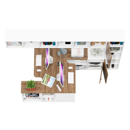 Комплектация мебели в домашний офис Лидер-8 из двух столов с полками и пенала с тумбой с нишей