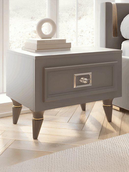 Прикроватные тумбы, Тумба прикроватная Валенсия с ящиком выдвижным 55х40х42 см (серебро)