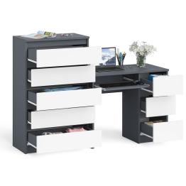 Высокий комод Мори на 700 5 ящиков и компьютерный стол Мори МС-6 тумба справа