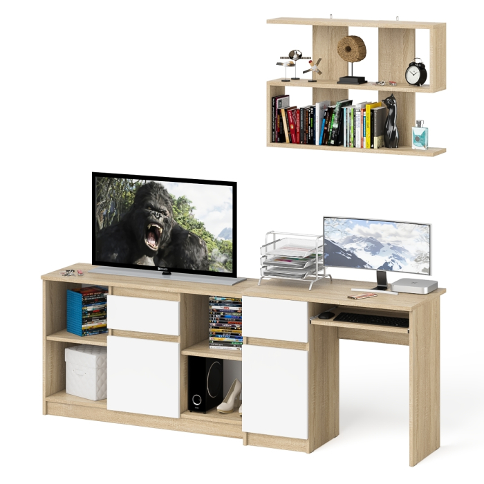 Прямые компьютерные столы, Тумба для техники МТВ1204.1 с компьютерным столом Мори МС-1 левым и полкой навесной