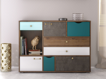 Комод Вайс 10.104 морское дерево винтаж/камень тёмный/бензин/мята/белый премиум
