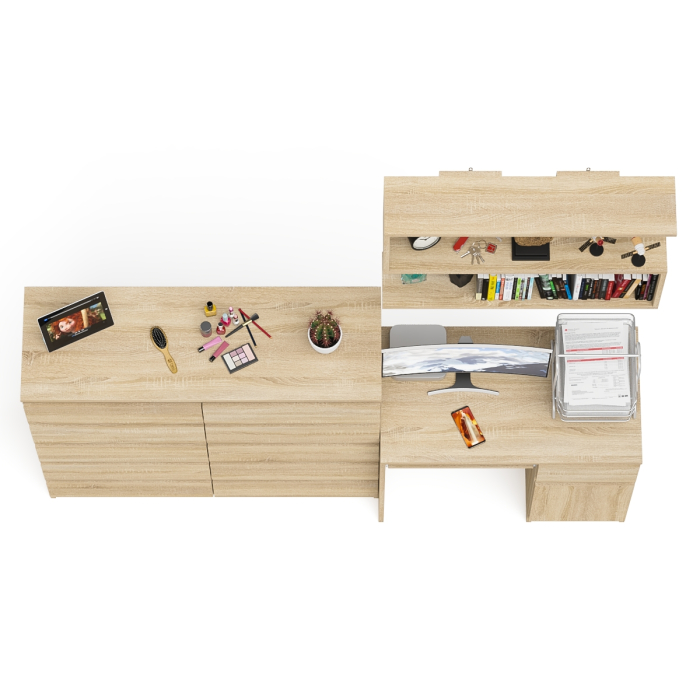 Домашние кабинеты, Стол компьютерный Мори МС-1 правый с комодом на 10-ть ящиков и навесной полкой 900