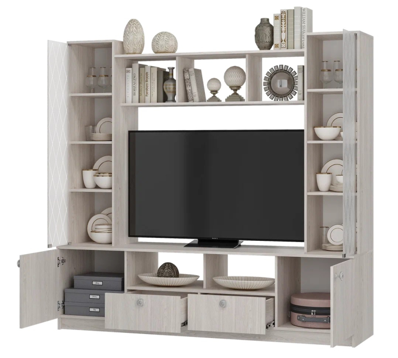 Стенки для гостиной, Стенка в гостиную Зарина ЦС-01, ясень белый