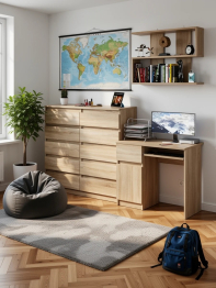 Комод 10-ть ящиков Мори МК1200.10 с компьютерным столом МС-1 левый и полкой