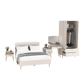 Шкаф-комод Афина с трюмо и двуспальной кроватью 1400 с прикроватной тумбочкой