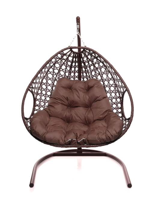 Кресла, Подвесное кресло ДЛЯ ДВОИХ ЛЮКС с ротангом коричневое