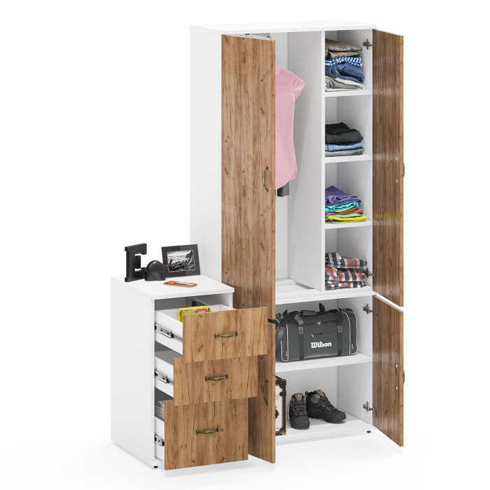 Домашние кабинеты, Шкаф для одежды Лидер-8 20Б и тумба три выдвижных ящика