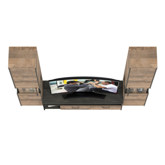 Стенки для гостиной, Два шкафа-пенала с подсветкой и тумба под ТВ Трувор № 18