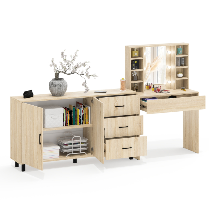 С зеркалом, Косметический cтол с подсветкой и ящиком 115 и комод 123-1604