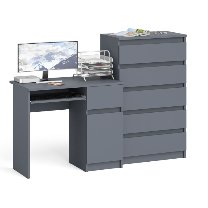 Домашние кабинеты, Компьютерный стол дверка и ящик справа МС-1 и комод высокий на 5-ть ящиков Мори