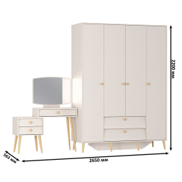 Трюмо с зеркалом и ящиками и комод-шкаф 4-х дверный Афина