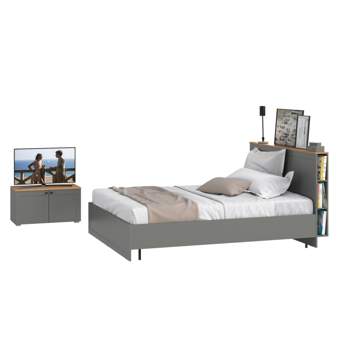 Спальные гарнитуры, Двуспальная кровать с ортопедическим основанием и тумба двухдверная Остин