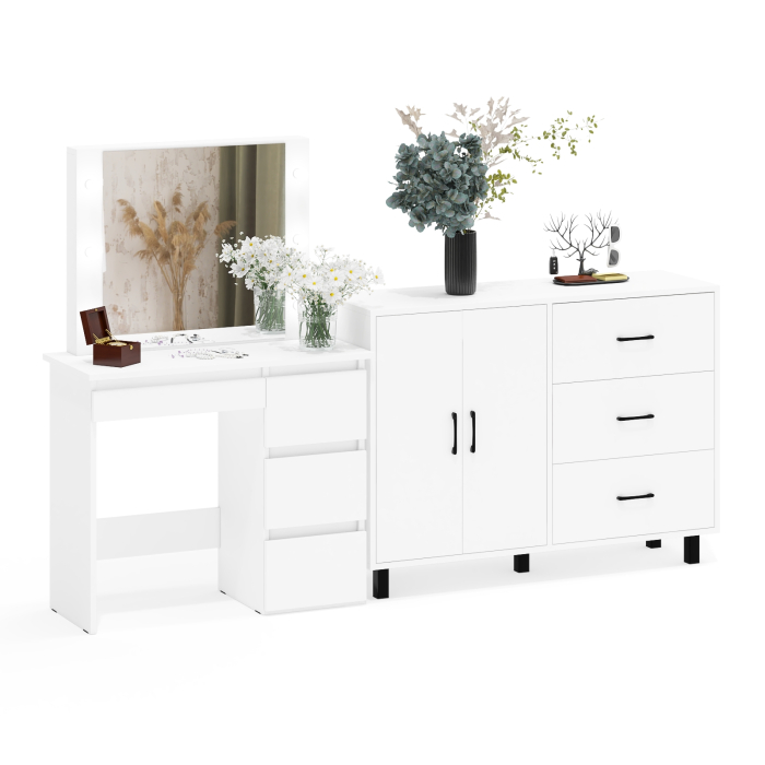 С зеркалом, Комод-тумба 123-1204 и столик косметический с подсветкой и зеркалом Сура