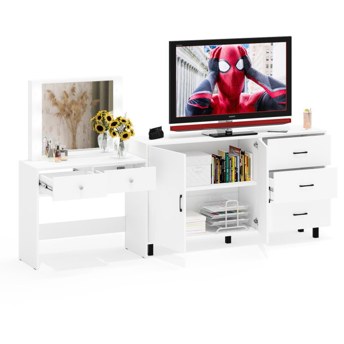 С зеркалом, Косметический столик с подсветкой СТ-5 в комплекте с комодом 123-1604