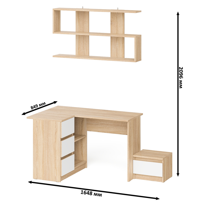Угловые, Угловой стол компьютерный Мори МС-16 левый с тумбочкой с ящиком 400 и полкой на 1200