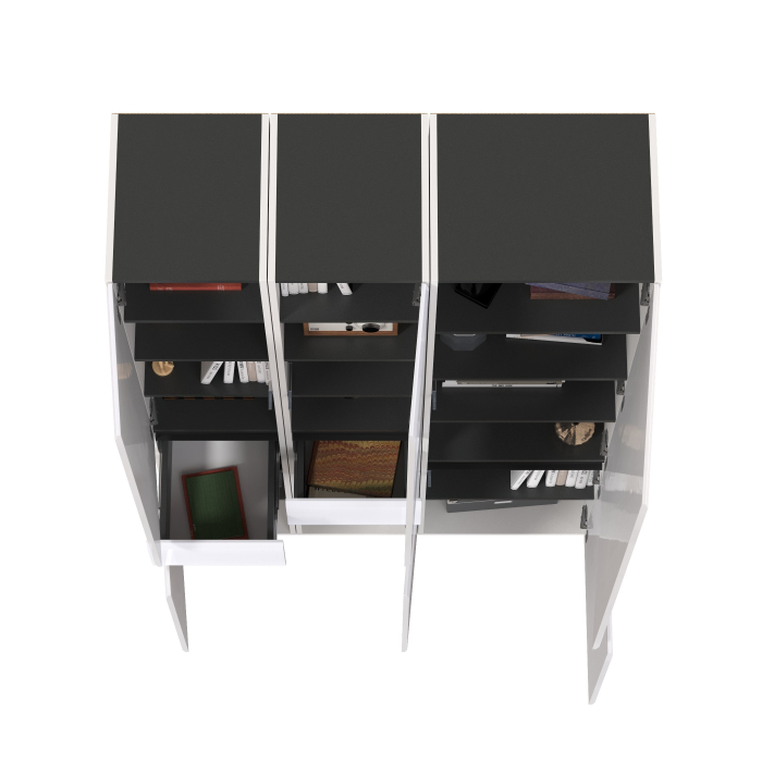 Шкафы распашные, Стенка из шкафов Сидней из двух шкафов с ящиком и одного шкафа-витрины