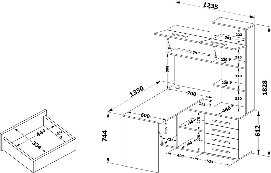 Угловые компьютерные столы, Компьютерный стол КСТ-14 Правый