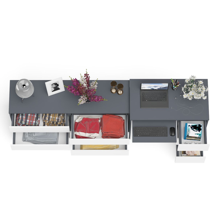 Домашние кабинеты, Комод 1380 6-ть ящиков Мори с однотумбовым столом компьютерным МС-6 правым