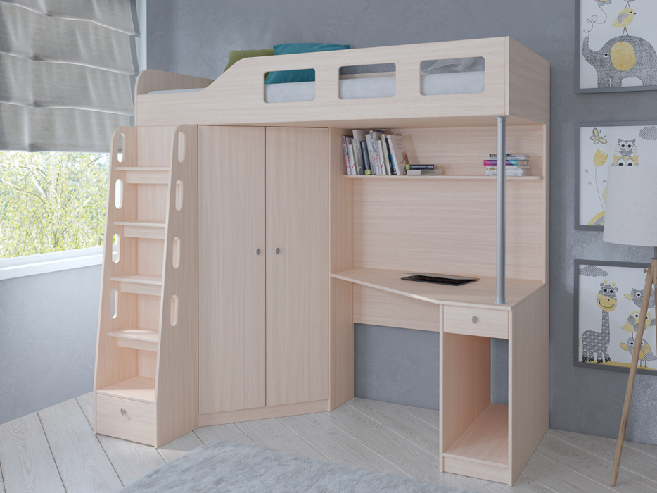 Кровати-чердаки, Кровать-чердак Астра 7 Дуб молочный
