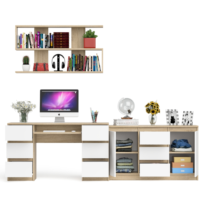 Домашние кабинеты, Двухтумбовый стол компьютерный с ящиками МС-2 с тумбой-комодом и полкой 1200 Мори