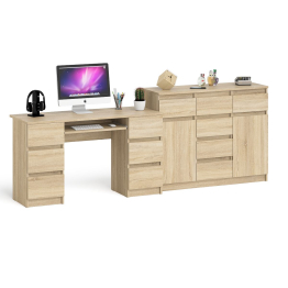 Двухтумбовый стол компьютерный МС-2 с ящиками и тумба-комод МК1200.4 Мори