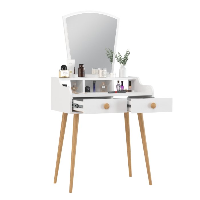 С зеркалом, Белое трюмо с двумя ящиками 4-25913