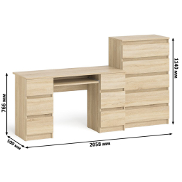 Комод высокий Мори МК700 5-ть ящиков с двухтумбовым компьютерным столом МС-2