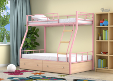 Для подростков, Двухъярусная кровать Радуга Розовый ящики дуб молочный