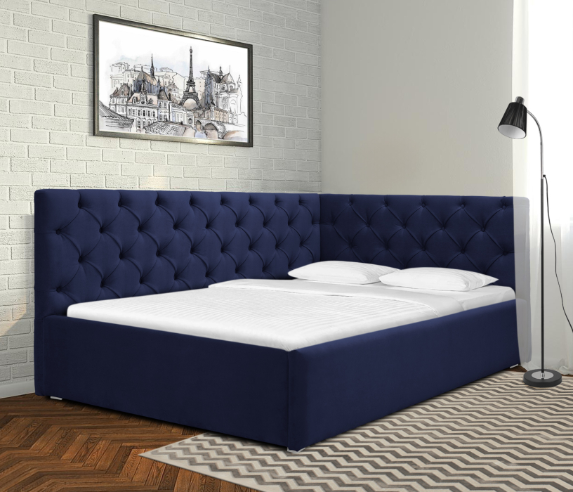 Мягкая кровать, Кровать с мягким изголовьем угловая Оливия 1400 с подъемным механизмом, микровелюр