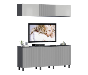 Гостиная (стенка) 3 на ножках Тренд Диамант серый / МДФ Джаз Светло-серый