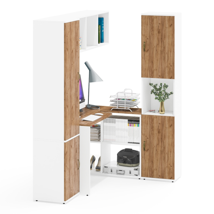 Домашние кабинеты, Рабочий стол-трансформер с полкой для папок и книг Лидер-8 и два пенала МД 21Б и пенал с нишей