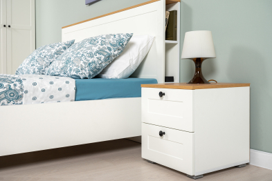 Кровать Остин 11.53, белая шагрень, дуб золотой крафт