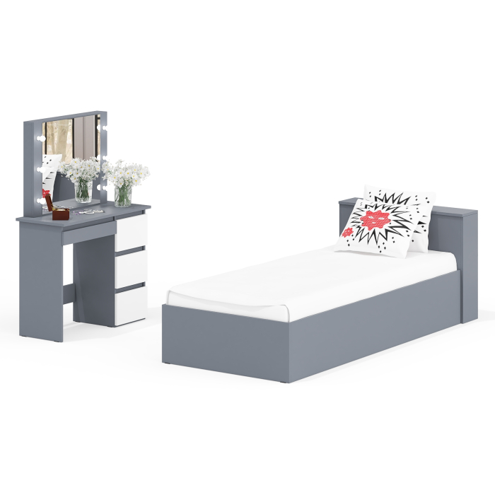 Спальные гарнитуры, Кровать с ящиками Ксения 900 и столик косметический с подсветкой Сура