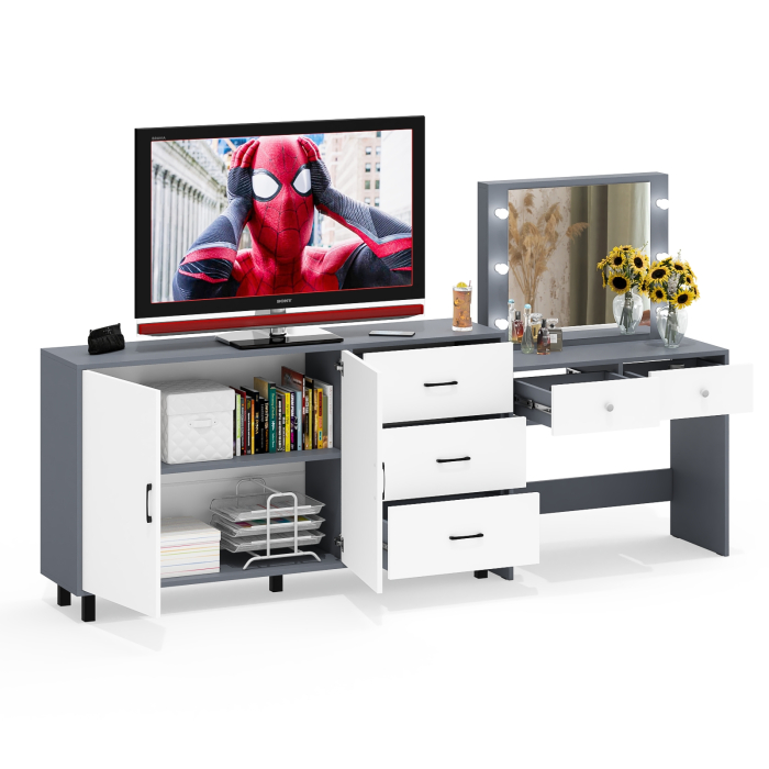 С зеркалом, Косметический столик с подсветкой СТ-5 в комплекте с комодом 123-1604