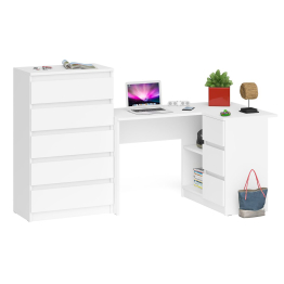 Высокий комод 700 пять ящиков и угловой компьютерный стол МС-16 правый серии Мори