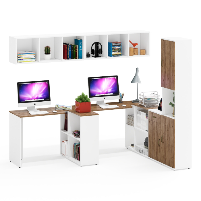 Домашние кабинеты, Набор мебели в детскую комнату Лидер-8 из столов компьютерных с полками и тумбы с дверкой и пенала