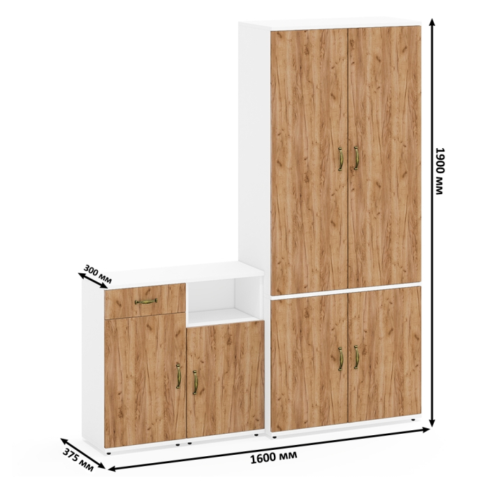 Домашние кабинеты, Широкий платяной шкаф глубиной 375 мм и две тумбочки Лидер-8 МД 3.15 и МД 3.19