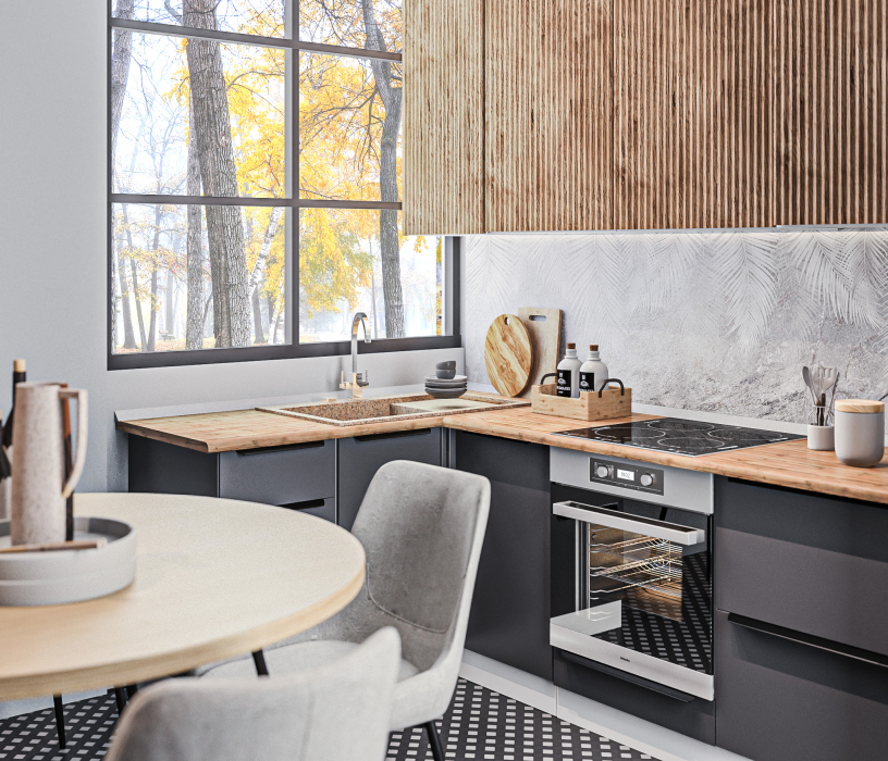 Кухонные гарнитуры, Кухонный гарнитур Регина Белый/Лофт Диамант серый, МДФ Джаз Акация светлая 2,25х1,4 м