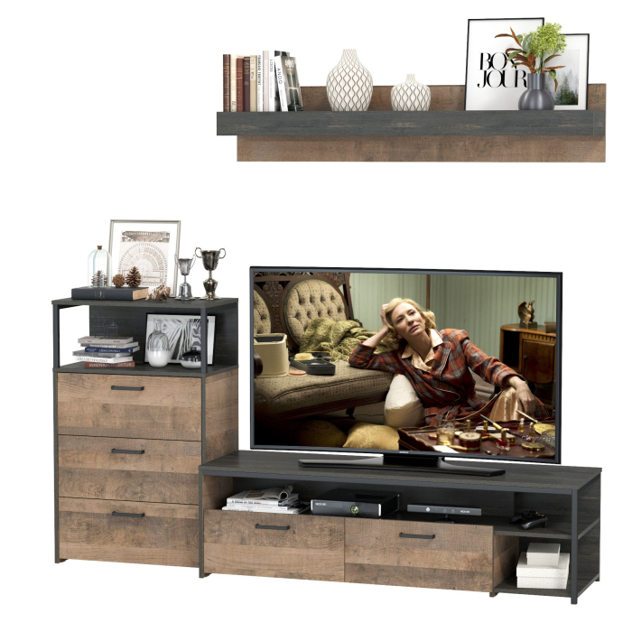 Стенки для гостиной, Комод с ящиками Трувор с тумбой под аппаратуру и полкой