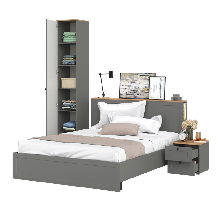 Спальные гарнитуры, Кровать со спальным местом 1600 с ортопедическим основанием Остин с тумбой прикроватной и шкаф-пенал