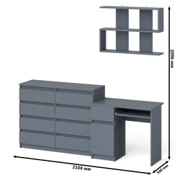Комод на восемь ящиков МК1200.8 Мори с компьютерным столом МС-1 левый и верхней полкой 900
