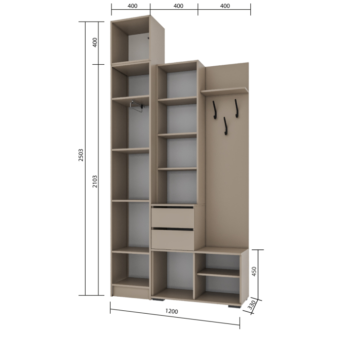 Прихожие, Прихожая Голд Бостон вешалка В2 с пеналом и антресолью