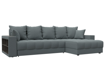 Диван угловой с декором и полкой Лига-050 НПБ, рогожка Амур