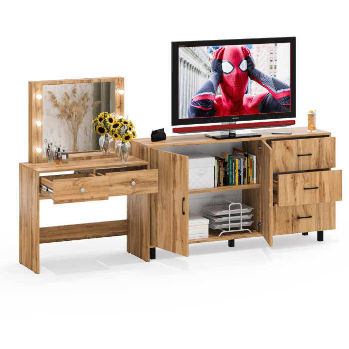 С зеркалом, Косметический столик с подсветкой СТ-5 в комплекте с комодом 123-1604