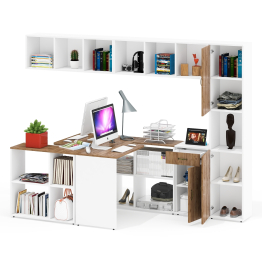 Набор мебели в детскую комнату Лидер-8 из столов компьютерных с полками и тумбы с дверкой и пенала