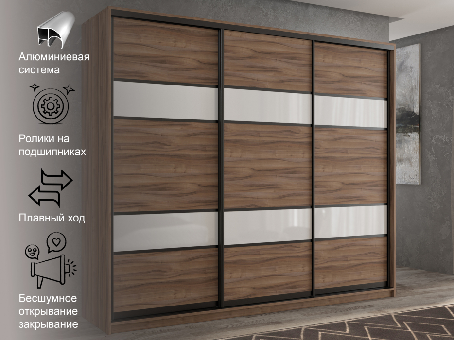 Шкафы-купе 3-х дверные, Шкаф-купе 3х дверный Кааппи 8 210х45